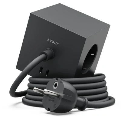 Immagine di Avolt Multipresa Cube USB C Le Prime Prese Di Design al Mondo 3 e 2 Porte Piede Magnetico Che Aderisce Quasi Ovunque (Nero, metri)