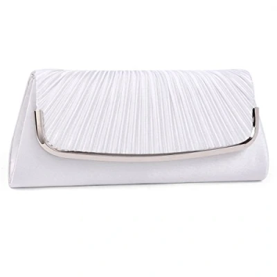 Immagine di Damara Pochette da donna semplice e pieghettata in raso, bianco, L