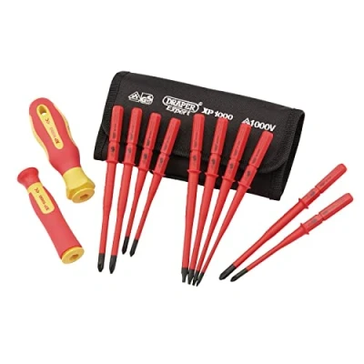 Immagine di Draper 70867 XP1000 VDE Set di cacciaviti intercambiabili extra slim (12 pezzi), rosso e giallo