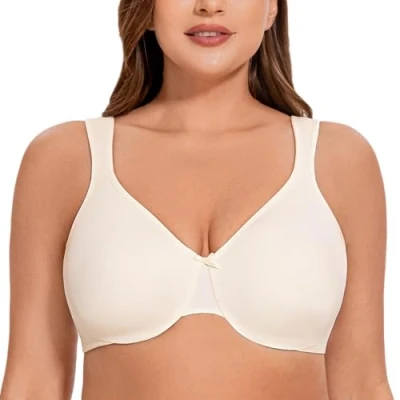 Immagine di MELENECA Reggiseno Donna Minimizer Senza Cuciture, Sfoderato, Confortevole per Taglie Forti con Ferretto Bianco Crema 5E
