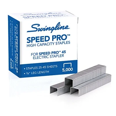 Immagine di Swingline Punti metallici, resistenti, lunghezza 3/8&quot;, capacità 25 45 fogli, 210/striscia, 5000/scatola, 1 confezione, Speed Pro (35465)