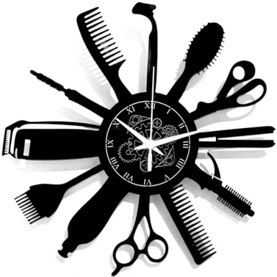 Immagine di Instant Karma Clocks Orologio in Vinile da Parete Barber Shop Barbiere Parrucchiere Barba Capelli Salone Bellezza Idea Regalo Vintage Handmade