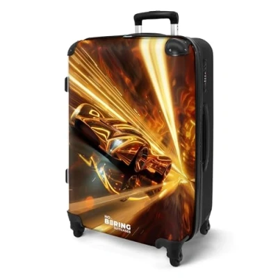 Immagine di NoBoringSuitcases.com Valigia Bambini, Grande, Trolley Bambino, Per Serratura TSA, Bambino Trolley, Grande 23 kg (67 cm 72 L), (Auto da corsa Dorato)