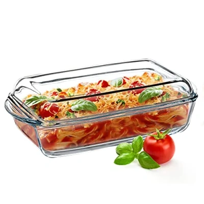 Immagine di KADAX Pirofila per Cottura da Forno in Vetro Trasparente, Casseruola Rettangolare con Coperchio Cucina, Piatto Resistente al Calore (3.95 L)