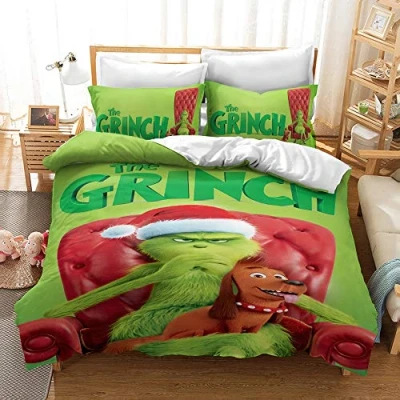 Immagine di Nichiyo, set di biancheria da letto The Grinch copripiumino e federa, microfibra, stampa digitale 3D (copripiumino + federe) (9, Doubie 200 x cm)