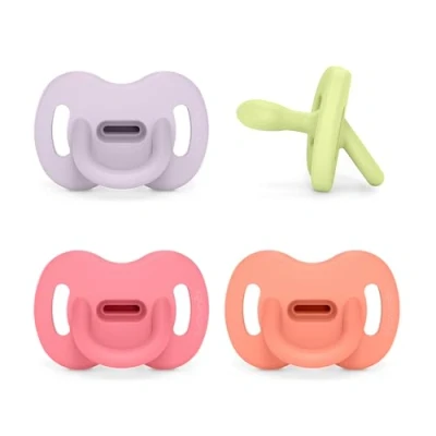 Immagine di Suavinex, confezione da 4 ciucci interamente in silicone, per bambini 6/18 mesi, con Tettina Simmetrica SX Pro, super morbida e flessibile, ideale dormire, rispetta lo sviluppo orale, rosa, verde
