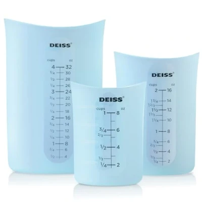 Immagine di Set di 3 Tazze Misurazione in silicone Deiss PRO Versatili e Durevoli, Beccuccio Facile da Versare, Antiaderenti per Pulizia, Resistente al Calore Liquide Spremi Versa