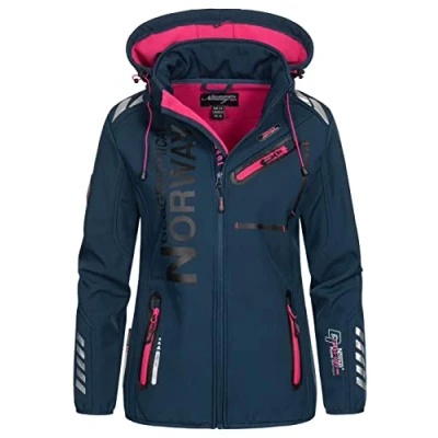 Immagine di Geographical Norway REVEUSE Lady Giacca Softshell Impermeabile Donna Cappuccio Invernale Antivento Softshelljacke Escursioni All&#039;aperto attività Blu/Rosa L Taglia 3