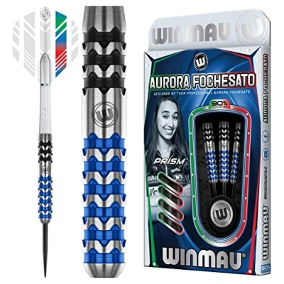 Immagine di WINMAU Aurora Fochesato 22 Gram Professional Steeltip Freccette in Tungsteno Set con Alette e Steli (Shafts)