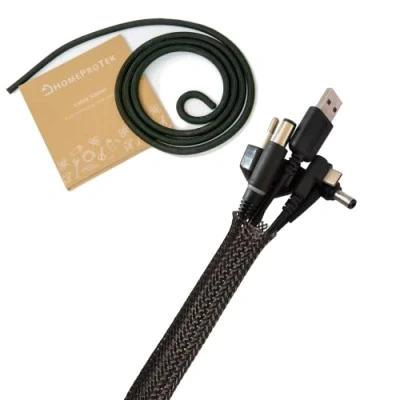 Immagine di Canalina per cavi nero con chiusura automatica, guaina intrecciata, flessibile, 3m, diametro 13 20 mm, nascosto nella scrivania, TV, pavimento