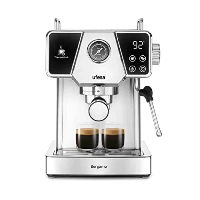 Immagine di Ufesa Bergamo, Macchina Caffè Espresso e Cappuccino, Touchscreen, Pressione 20 Bar, 1350 W, Sistema Thermoblock, Vaporizzatore Regolabile, Macinato, Serbatoio 1.8 L, Spegnimento Automatico