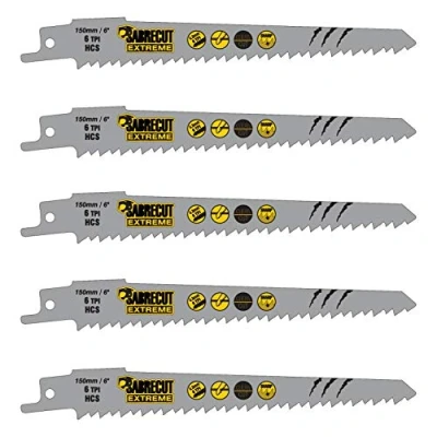Immagine di 5 x SabreCut SCRS644D_5 150 mm 6 TPI S644D Lame per sega a sciabola alternative taglio veloce del legno compatibili con Bosch Dewalt Makita e molti altri