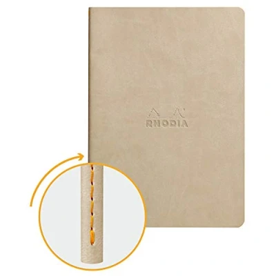 Immagine di RHODIA 116455C Taccuino flessibile Rilegatura cucita Textile Beige A5 Puntinato Dot 64 pagine Carta Clairefontaine Avorio 90 g/m Copertina Simil Cuoio Collezione Rhodiarama