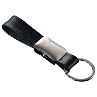 Immagine di Cerbery® portachiavi in pelle elegante con anelli e scatola Regalo auto fotoincisione anello Signore Uomini (Argento)