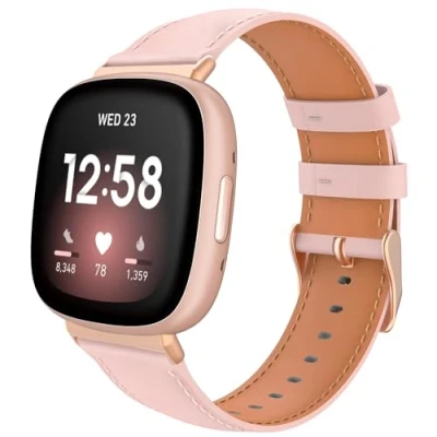Immagine di TiMOVO Cinturino di Scambio Compatibile con Fitbit Versa 4/Fitbit 3/Fitbit Sense 2/Sense, per Smartwatch in Pelle, Bracciale Orologio Regolabile Uomini Donne, Bianco