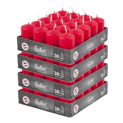 Immagine di Hofer Candele Rosse a Colonna 4 x 7 cm Set di 80 Decorative Cilindriche Cera Colore Rosso Lunga Durata 11 Ore Antigoccia Non Profumate qualità RAL