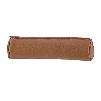 Immagine di Oxford Astuccio scolastico rotondo, 22 x 6 cm, con chiusura lampo, in pelle, marrone