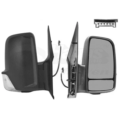 Immagine di Specchio retrovisore esterno Van Wezel 3077828 con cavo Dx nero completo, convesso, per regolazione elettrica specchio, termico, ang
