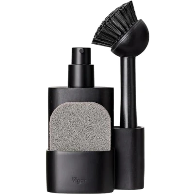 Immagine di Pocket 3 PC Nero Lavello Caddy Set Vigar Dispenser Sapone da Cucina 12,5 x 9,3 23,5 cm Tascabile con Tasca per Spugna e Spazzola Piatti Lavare i