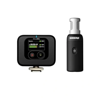Immagine di Shure KIT Microfono Senza Fili MoveMic 88+ Registratore audio professionale per film/registrazione di interviste, Compatibile con iOS/Android tramite l&#039;app MOTIV
