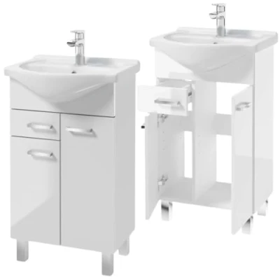 Immagine di Deftrans Domodomo mobile bagno con lavabo 85 x 50 42 cm, cassettiera bagno, lavandino mobiletto bianco,