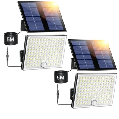 Immagine di Giliwosy Faretto LED da Esterno Solare con Sensore di Movimento, Luce 113 2000mAh 4 Modes IP65 Impermeabile, Luci Solari Giardino 5M Cavo, 2 Pezzi