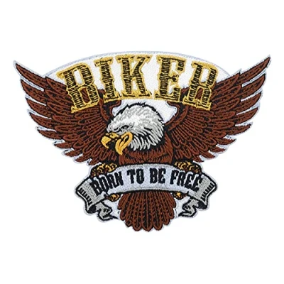 Immagine di Finally Home, Toppa termoadesiva per giubbotti in pelle, con scritta inch Born to be Free Biker Adler toppe schiena americana Usa sul gilet