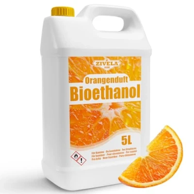 Immagine di bioetanolo 96,6% 5 l, profumo di arancio biologico per camino, caminetto, camino a bioetanolo, arancia, combustione pulita, senza fumo, fiamma vivida e stabile