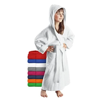 Immagine di Arus Accappatoio per bambino e bambina, 100% cotone spugna, con cappuccio, ampia scelta di colori, Bianco, 140