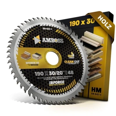 Immagine di AMBOSS WERKZEUGE® lama per sega circolare 190 x 30 20 Z48, denti alternati legno, taglio fine, mm + anello riduttore mm. compatibile con Bosch GKS 190.