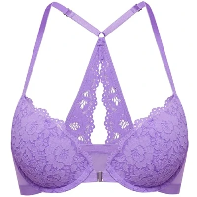 Immagine di DOBREVA Donna Reggiseno Push Up Apertura Frontale Pizzo con Ferretto Imbottito Scollatura Profonda Viola Chiaro 3A