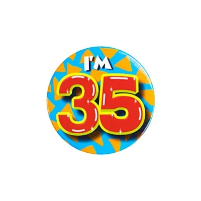 Immagine di PD Party 6014735 Compleanno Distintivo/Spillo Badge Celebrazione Festa I&#039;m 35, Multicolore, 5.5cm Lunghezza x Larghezza 0.5cm Altezza