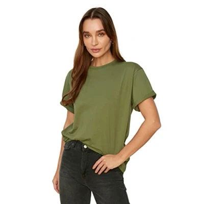 Immagine di Trendyol T Shirt Girocollo Standard Oversize Donna Camicia, Cachi, M