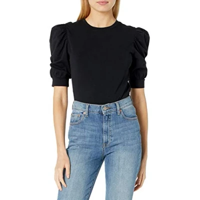 Immagine di The Drop Mariko Maglietta in Jersey Elasticizzato con Maniche a Sbuffo e Girocollo da Donna, Nero, XXL