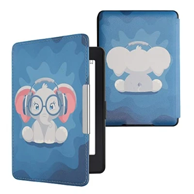 Immagine di kwmobile Custodia eReader Compatibile con Amazon Kindle Paperwhite Cover eBook Reader Flip Case blu chiaro/blu scuro/grigio Elefantino