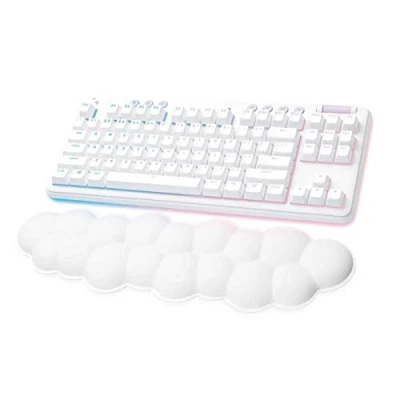 Immagine di Logitech G tastiera da gioco meccanica wireless G715 con illuminazione RGB LIGHTSYNC, LIGHTSPEED, interruttori tattili (GX Brown) e Palm Rest, PC Mac Compatibile White Mist