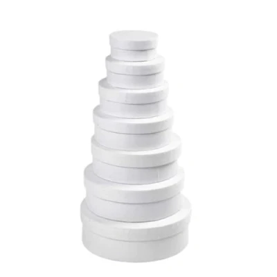 Immagine di Creativ 100263 Set di 7 scatole rotonde, diametro: 8,5 + 10,5 12,5 14,5 16,5 18,5 21,5 cm, altezza: 4 4,5 5,5 6 6,5 colore: Bianco