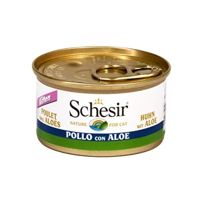 Immagine di Schesir Cibo umido per gatti cuccioli al gusto Pollo con aloe gattini dai 3 ai 12 mesi 24 lattine da 85g (1,7kg)