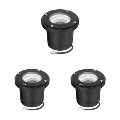 Immagine di ledscom.de 3 pz. lampada da incasso a terra BOFU per esterni, IP67, orientabile, nera, rotonda, 150mm Ø, 1x GU10 max. 15W