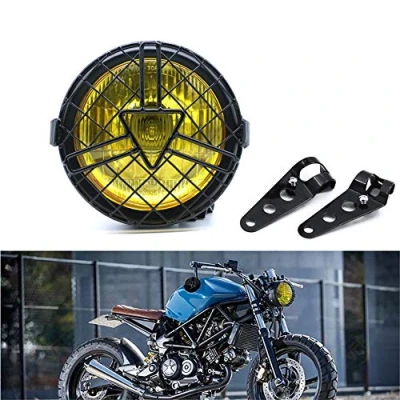 Immagine di evomosa Fari Anteriori per Moto Universale, Faro Alogeno 6&#039;&#039; con Paralume Retrò Cafe Racer Bobber Chopper CG125 GN125 (Giallo)