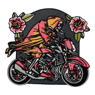 Immagine di Finally Home toppa termoadesiva Fantasmi Biker Toppe da motociclista con teschio, posteriore fiori, grande per gilet