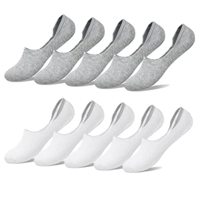 Immagine di YouShow Calzini Donna Uomo 10 Paia Fantasmini Calze Invisibili Corti con cotone Antiscivolo (Bianco e Grigio, 39 42)