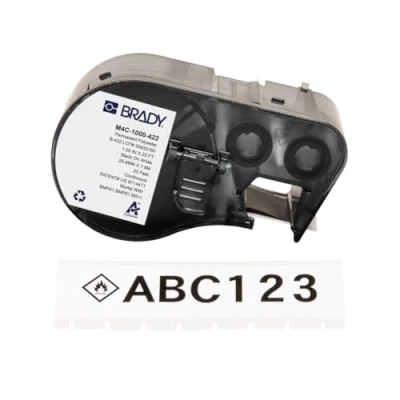 Immagine di Brady M4C 1000 422 Nastro adesivo in poliestere per stampante di etichette BMP41/BMP51/BMP53/M511, colore: nero su bianco, 25,40 mm (larghezza) x 7,62 m (lunghezza)