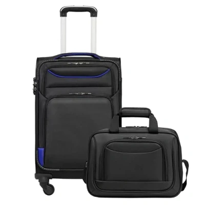 Immagine di COOLIFE valigia trolley da viaggio di 4 ruote in tessuto bagaglio a mano serratura TSA La contiene 1 grande borsa tracolla, nero e blu., Handgepäck Set 2tlg, Nice