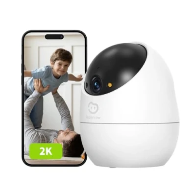 Immagine di Beans View telecamera di sicurezza per interni 2K, visione notturna a colori, 360 Wi Fi animali domestici/cane/gatto con rilevamento e tracciamento del movimento umano (D210 3MP)