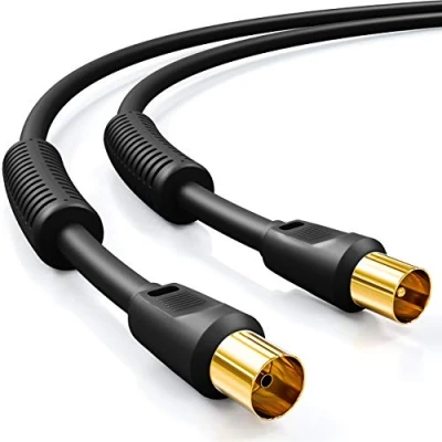 Immagine di deleyCON 10m Cavo Antenna TV Coassiale HDTV Schermatura Quadrupla 2x Nuclei in Ferrite Filtri Corrente DVB T T2 Radio DAB Nero