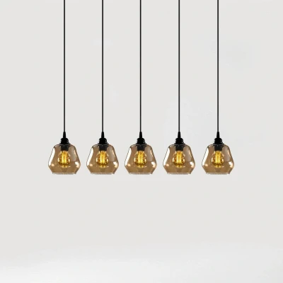 Immagine di Opviq Lampada a sospensione Gold 033, vetro trasparente oro, 5 luci lineare