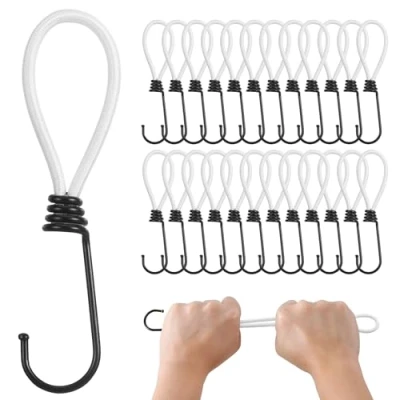 Immagine di PRETEX Bungee Cords with Hooks, 25pcs, 13cm/5in, White
