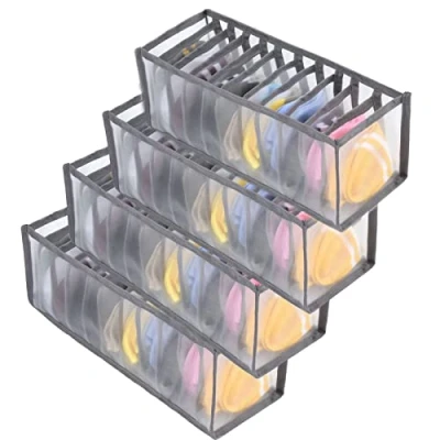 Immagine di KKNE Organizzatori di cassetti, 4 scatole pieghevoli, organizer per reggiseni, biancheria intima, calzini, cravatte, sciarpe e fazzoletti, colore: grigio