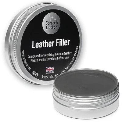 Immagine di Scratch Doctor Compound di riparazione in pelle grigio scuro, 50 ml, adatto per riempire fori crepe, graffi su mobili pelle, sedili auto, scarpe e borse